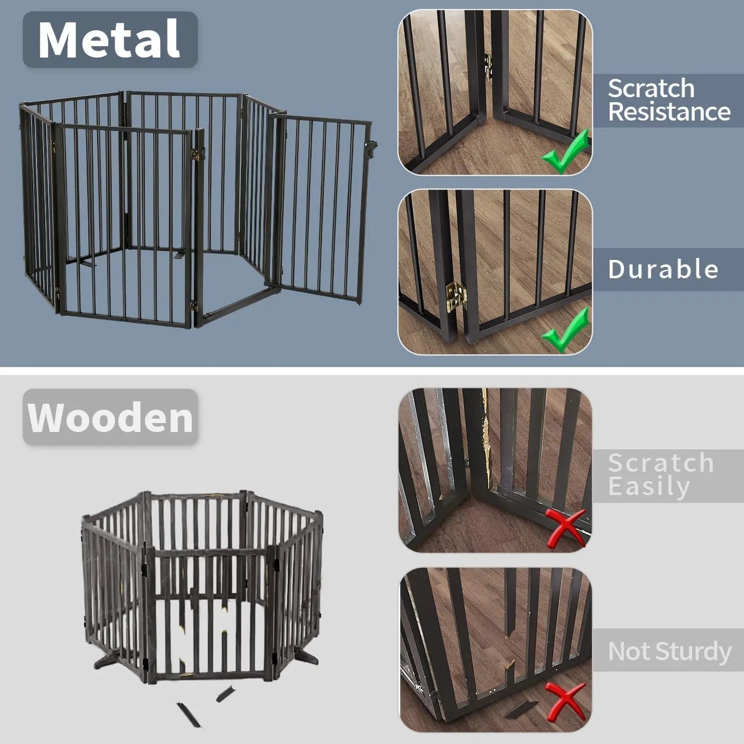 Metal Freestanding Dog Gates with Door for Outdoor Indoor,80'' Extra Wide 32'' Tall Free Standing Dog Gate for Doorways