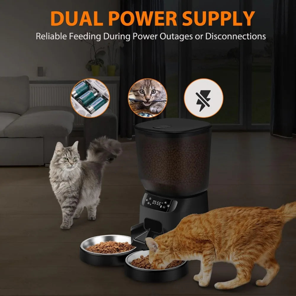 Automatic Cat Feeders for Two Cats, 5L/20 Cups Double Automatic Cat Food Dispenser with 2 Stainless Bowls, Timer Setting 20 Port