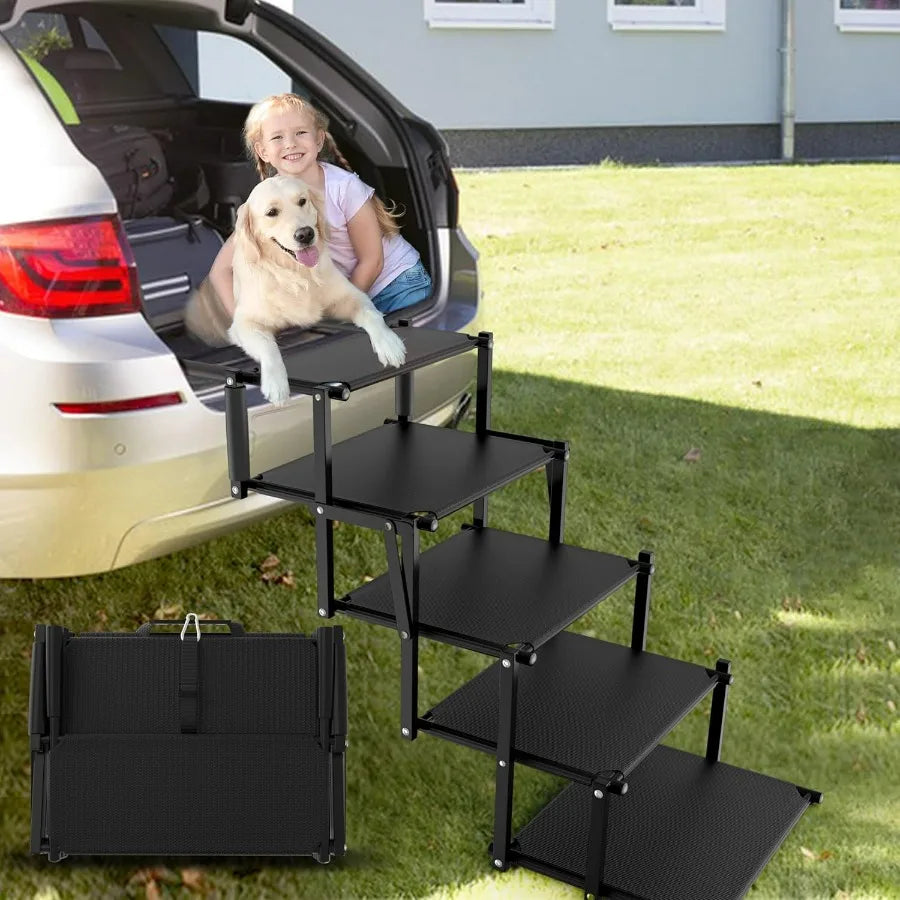 Extra Wide 5 Steps Dog Stairs for Large Dogs Foldable Dog Ramp for Car with NonSlip Surface Lightweight Dog Stairs for Cars Dog