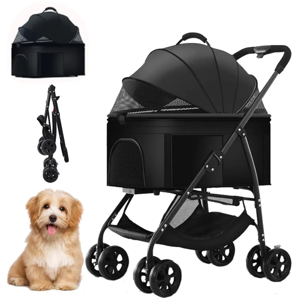 Pet Stroller, Foldable Cat Dog Strollers for Medium Dogs 20KG, Pet Travel Dog Stroller Pushchair with Detachable Carrier Ca