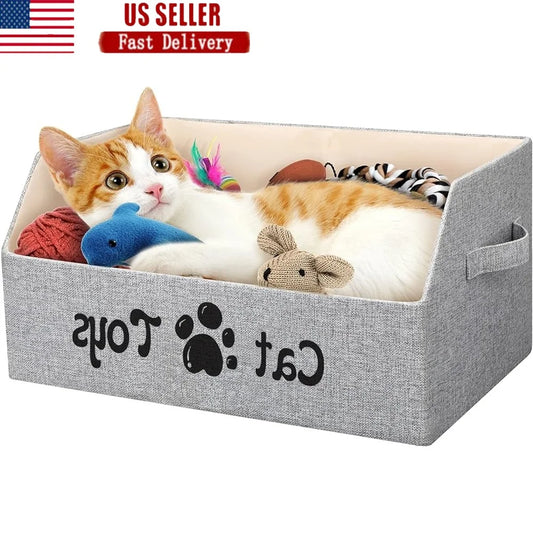 2X Thick Large Cat Toy Storage Basket Foldable Organizing Cat Toys Bed Kitten Toy Bin Durable Dirt-resistant Collapsible Pet