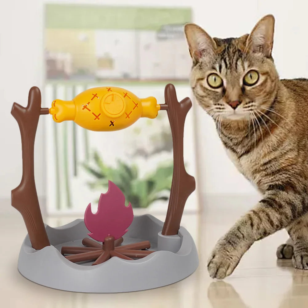 Cats Treat-Dispensing Slow Feeder 360° Rotating Pets Dry Food Dispenser Roasted Chicken Leg Pet Toy for Cat Dog Pet
