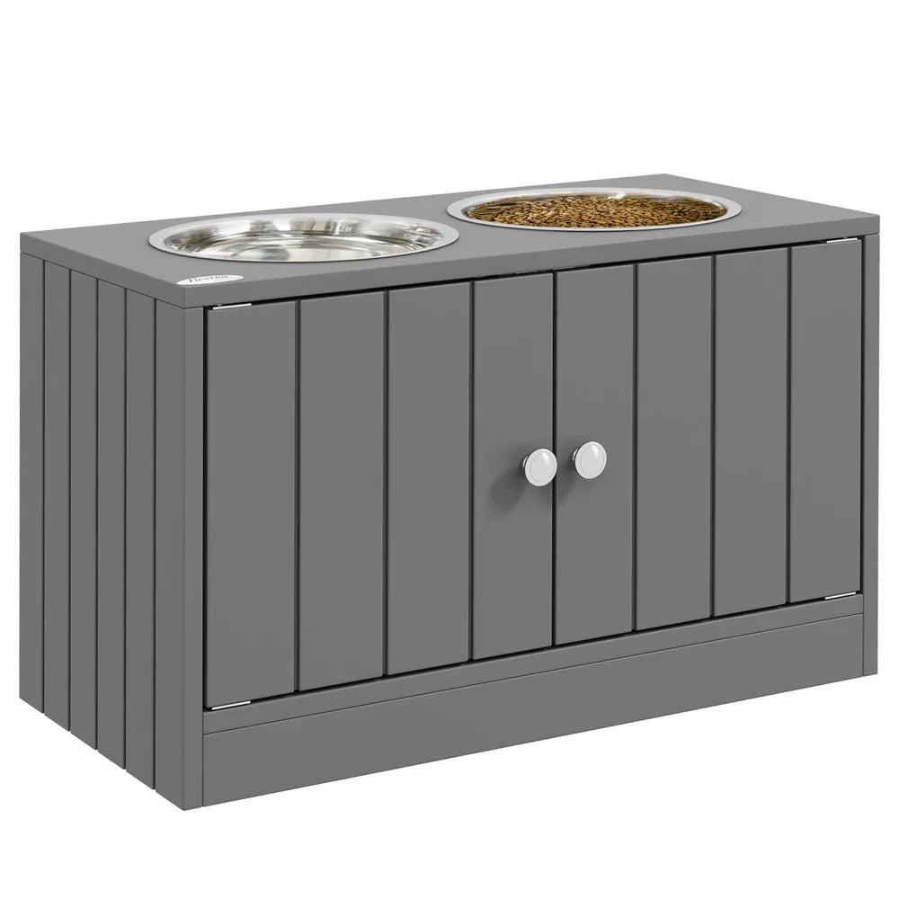 Magnetic Dog Food Storage Cabinet Feeding Station with Large Stainless Steel Bowls Dogs Easy Organization and Clean Feeding Area