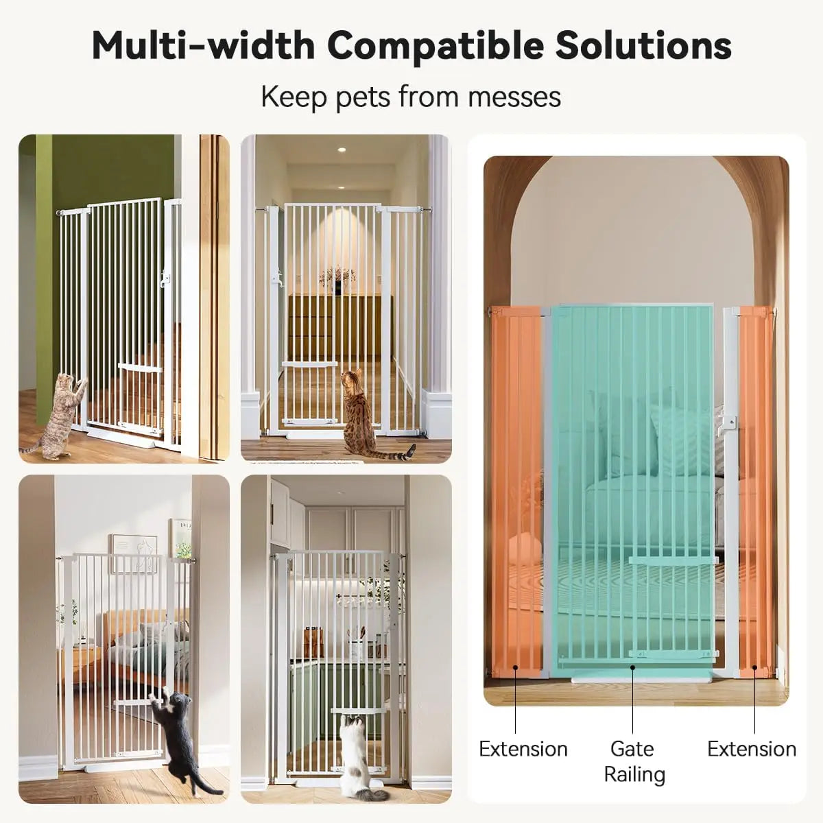 55.1" Extra Tall & Wide Pet Gate for Cats, 29.5-40.6" Adjustable with Door, Pressure Mounted Easy Walk Through Gate for Stairs