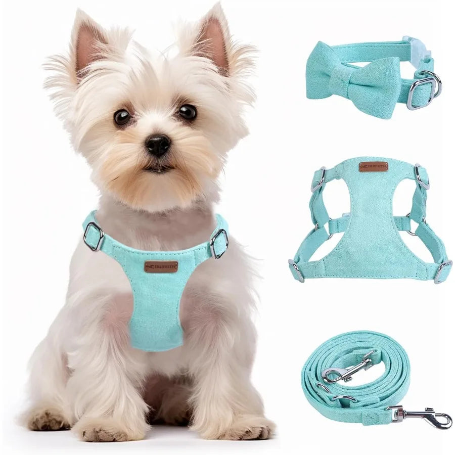 XXS No Pull Adjustable Puppy Harness with Multifunction Pink Dog Leash and Dog Collar Set for Small Dogs and Cats Soft No Choke