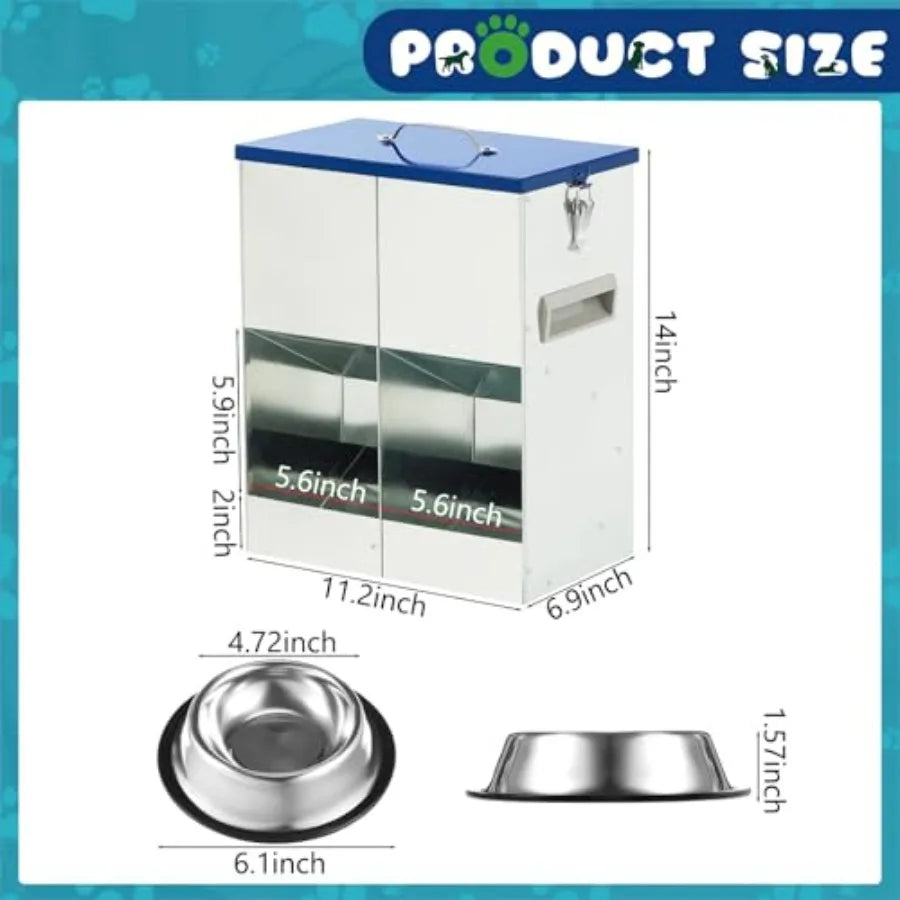 Automatic Feeder for 2 Cats Outdoor Galvanized 42cups 10l Double Feeder with 2 Stainless Steel Water Bowls for Small Pets Cats