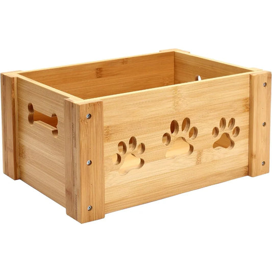 Woof & Whiskers Wooden Toy Chest – Pet Storage Crate wooden dog toy box, pet Food Box wooden storage crates suitable for storing cat and dog toys, dog clothes,