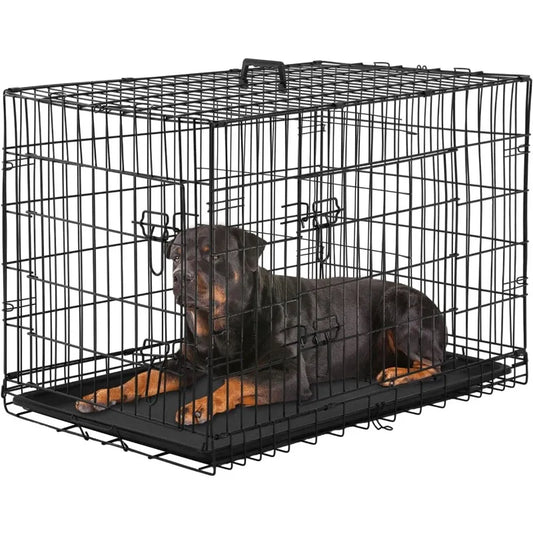 Large Dog Crate Kennel for Medium Large Dogs Metal Dog Cage Double-Door Folding Travel Indoor Outdoor Puppy