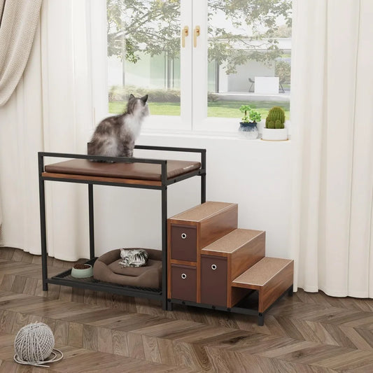 Dog Window Perch, Pet Bunk Bed with Multi-Level Platform, Non-Slip Cat Window Perch with Stroage Drawers, Dog Perch to Look Out