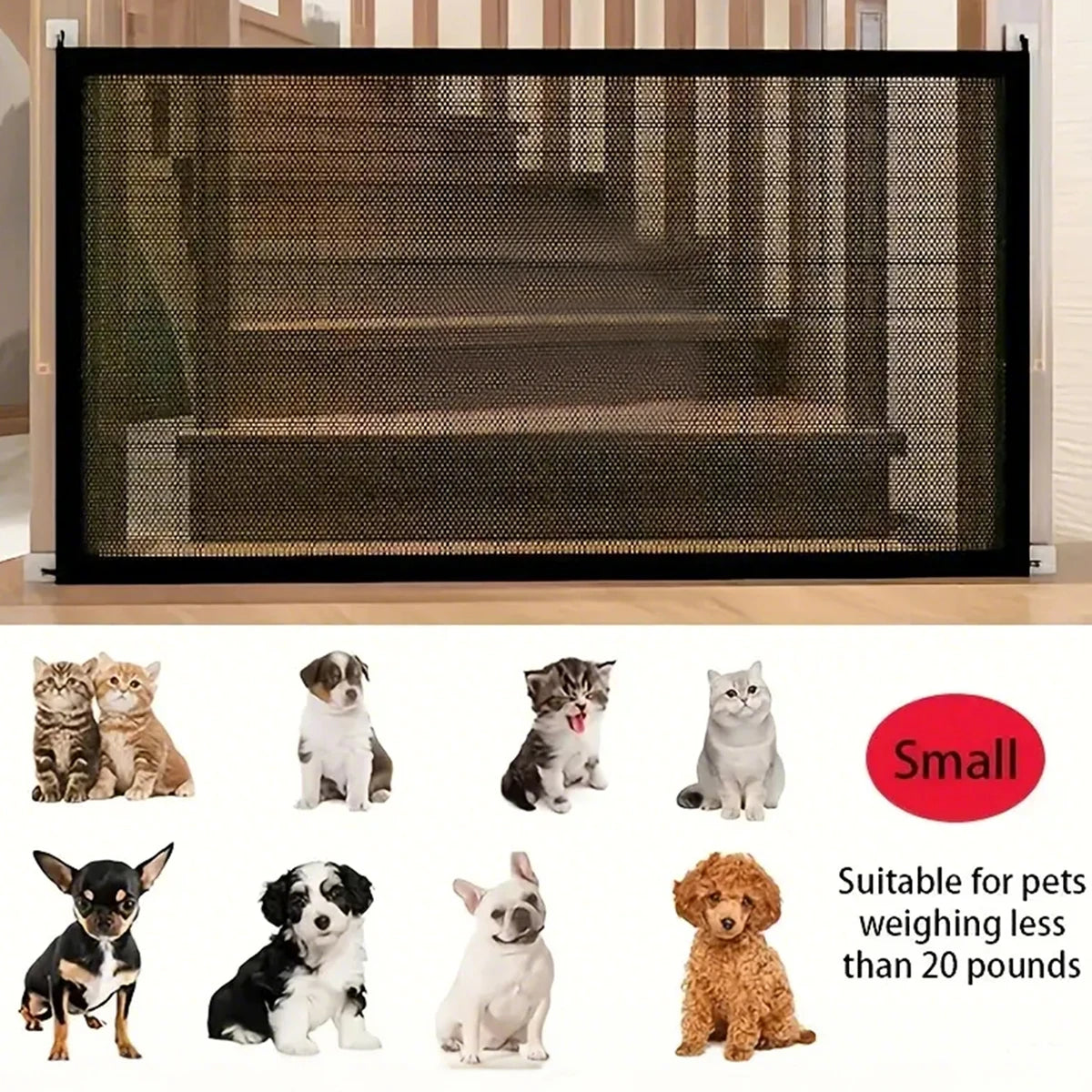 Pet Dog Barrier Fences With 6pcs Hook Pet Isolated Network Stairs Gate New Folding Breathable Mesh Playpen For Dog Safety Fence
