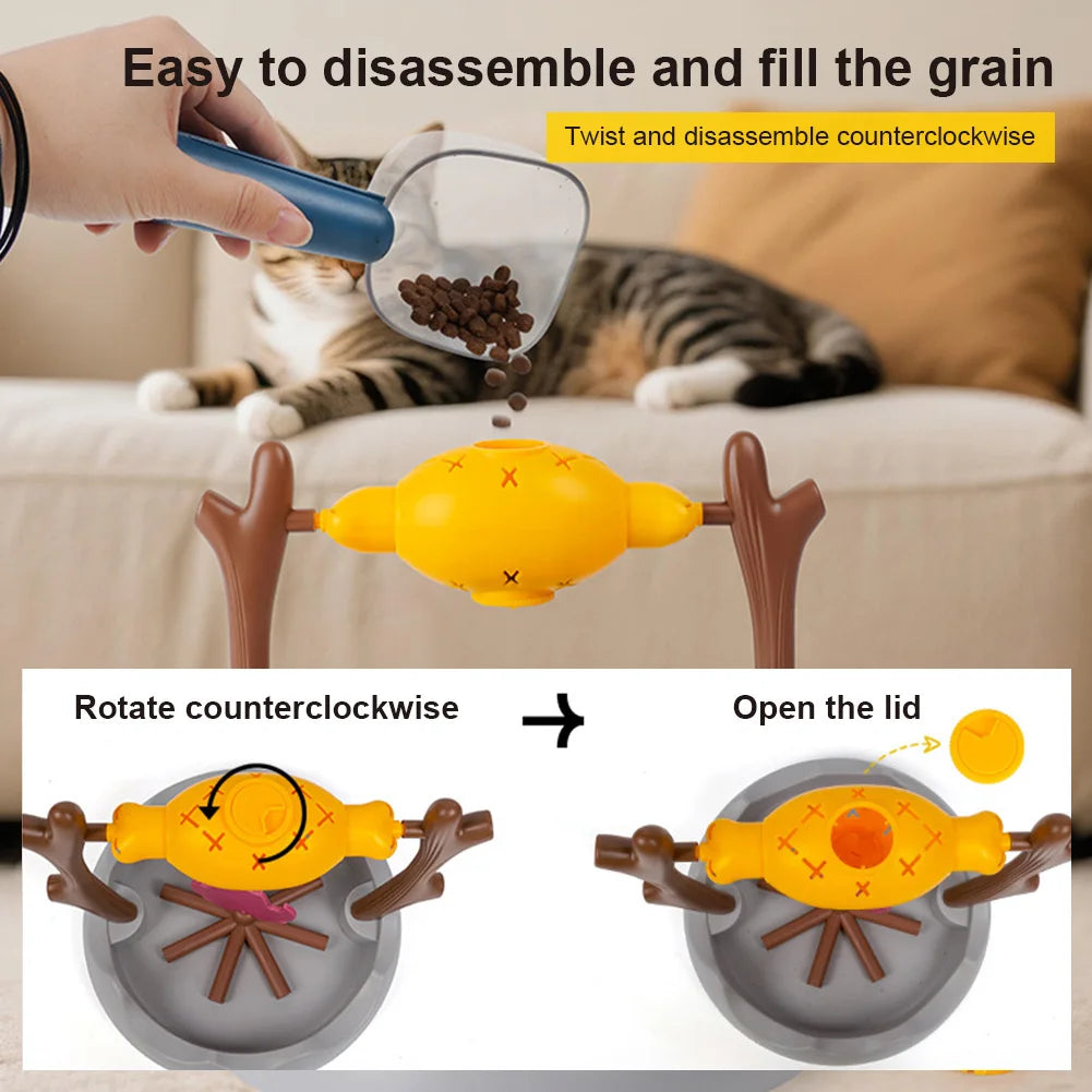 Cats Treat-Dispensing Slow Feeder 360° Rotating Pets Dry Food Dispenser Roasted Chicken Leg Pet Toy for Cat Dog Pet