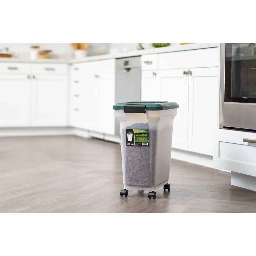 Airtight Pet Food Container 22 Lbs Dog Cat Food Storage Bin with Scoop Durable Clear Body Easy Access Secure Lid Wheels