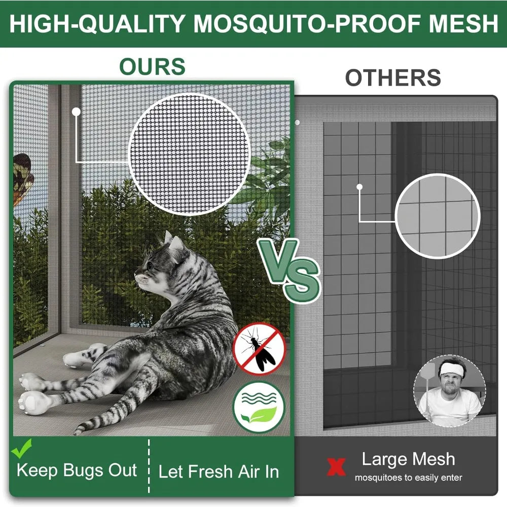 Cat Catio, Expandable Window Box Enclosure for Multiple Indoor Cats, Comfortable Wooden Small Pet Perch House, All-Weather Use