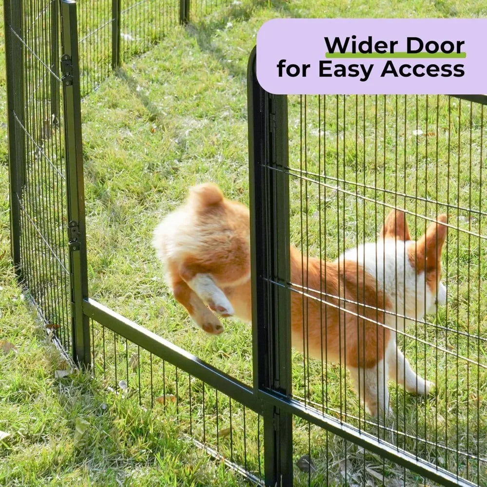 Dog Playpen with Wider Door, Heavy Duty Dog Pen, Anti Rust Dog Fence, Easy Insert into Soil, Pet Playpen for Yard