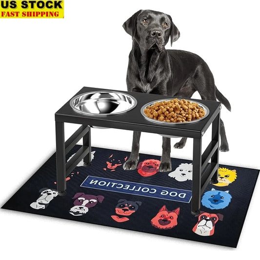 Metal Elevated Dog Bowls with Raised Stand and Spill-Proof Mat Large and Medium Dogs Comfortable Feeding Height with Stainless