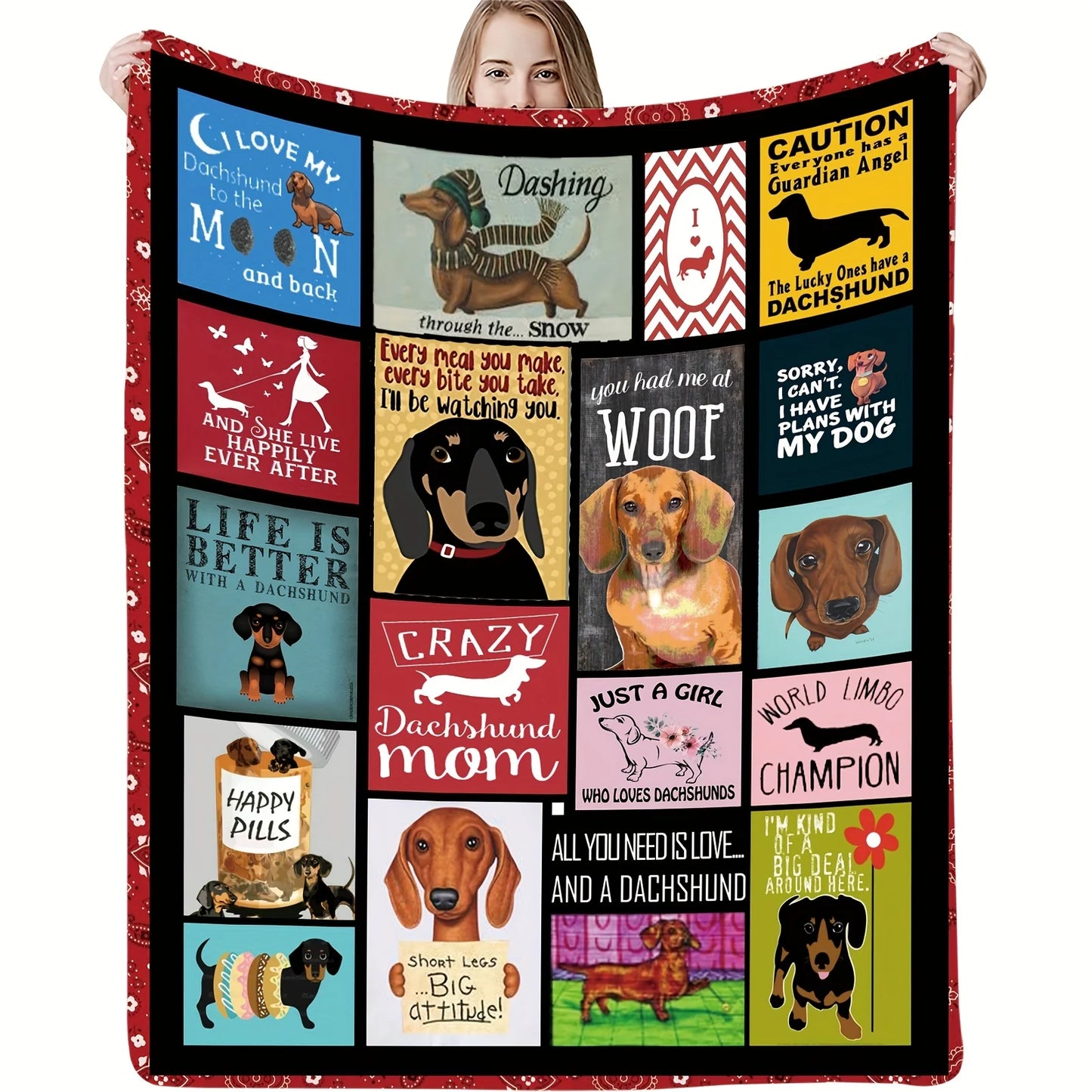 Dachshund Dog Print Flannel Throw Blanket - Soft, Cozy & Reversible for All Seasons - Perfect Gift for Youngsters & Adults, Idea