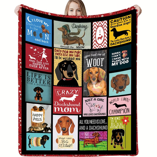 Dachshund Dog Print Flannel Throw Blanket - Soft, Cozy & Reversible for All Seasons - Perfect Gift for Youngsters & Adults, Idea