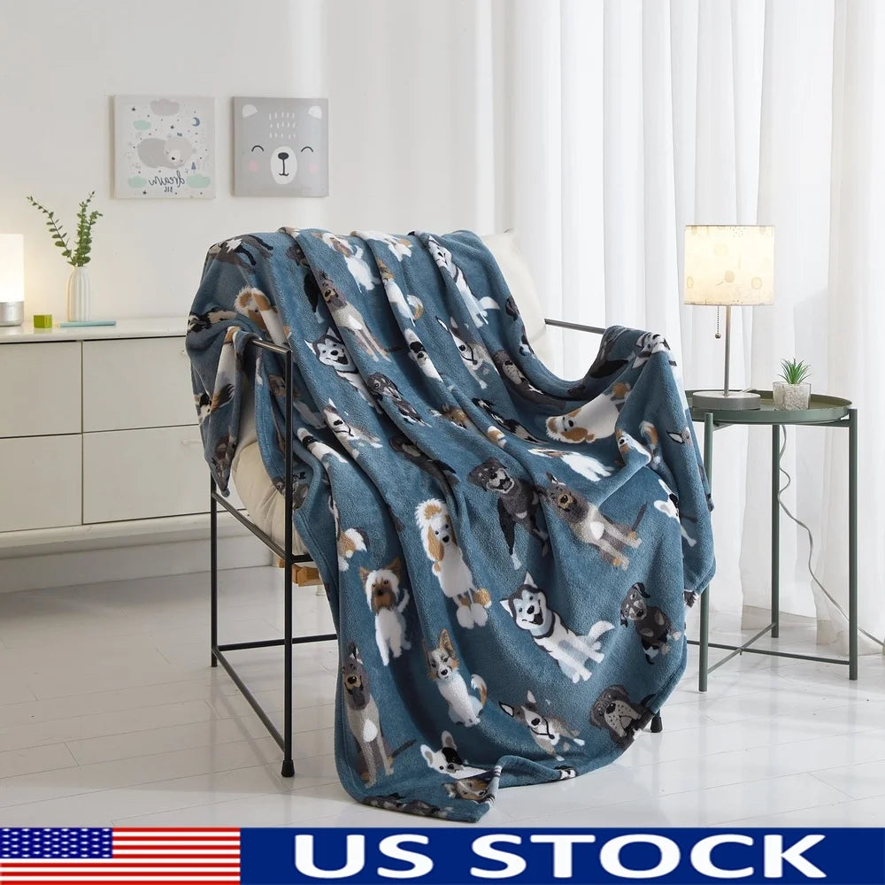 Cozy Plush Throw Blanket 50x60 Cute Dog Print Eco-Friendly Machine Washable Versatile Indoor Use Soft Warm Comfortable