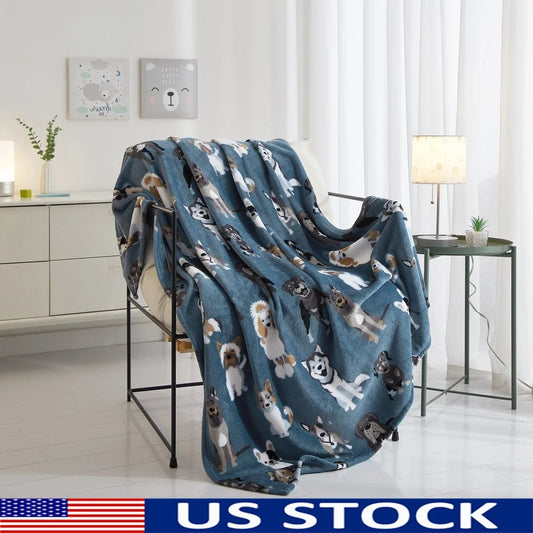 Cozy Plush Throw Blanket 50x60 Cute Dog Print Eco-Friendly Machine Washable Versatile Indoor Use Soft Warm Comfortable