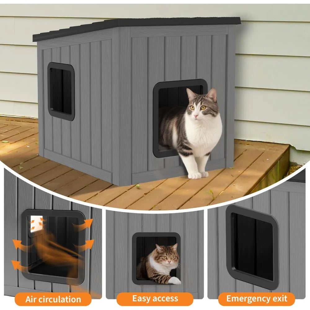 Weatherproof UV-Resistant Outdoor Cat House with Durable Sloped Roof for Garden Use