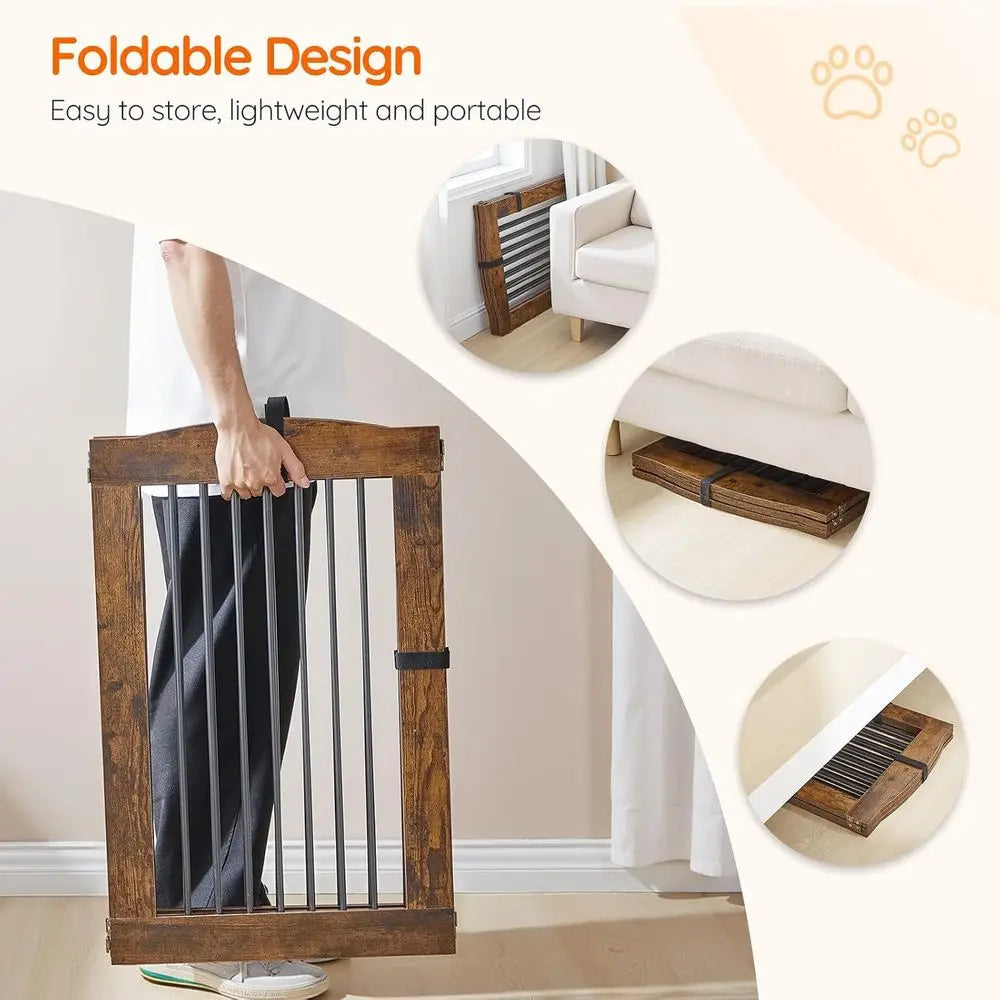 Indoor Dog Gate with Support Feet, Freestanding Pet Gate for Doorway, Stairs, 24 Inch 3 Panels, Folding Dog Fence, 360° Hinge fo