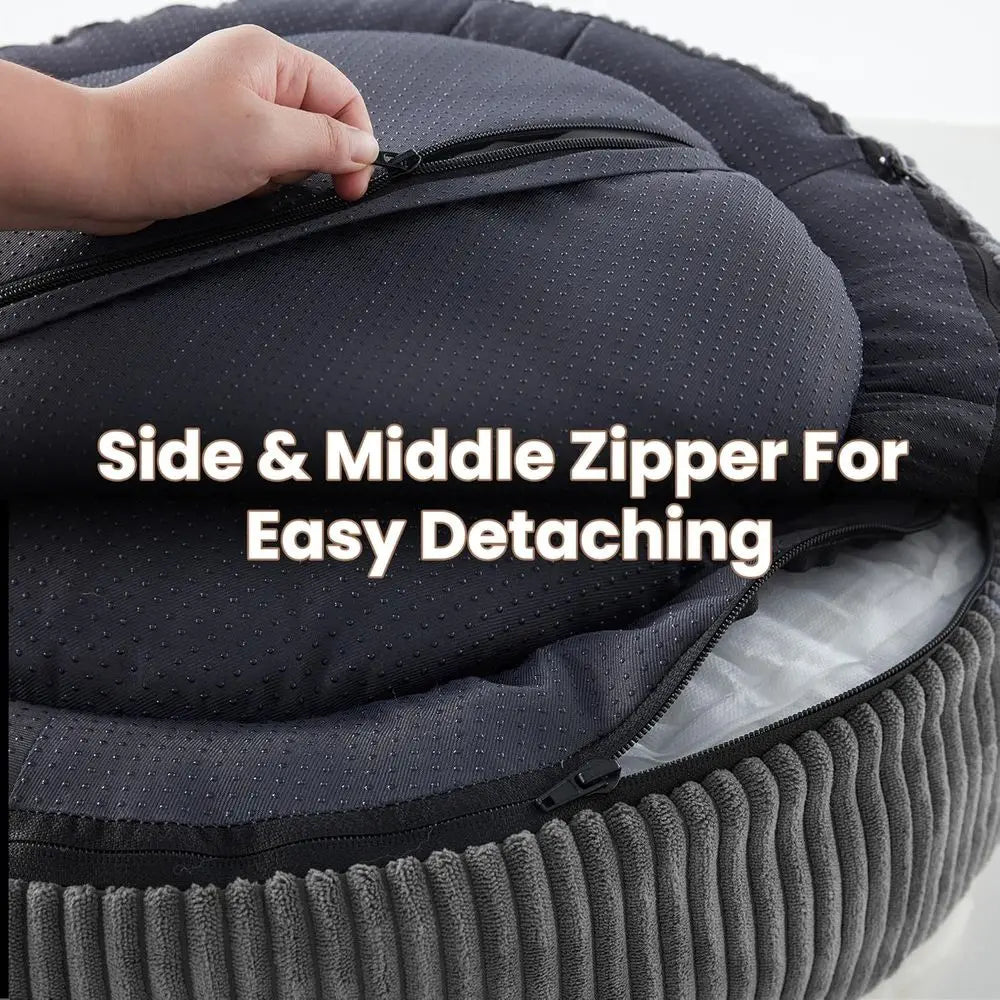 36 inches Donut Dog Bed for Large Dogs - Calming Round Pet Bed with Removable&Washable Cover, Plush Faux Fur & Corduroy, Fits Pe