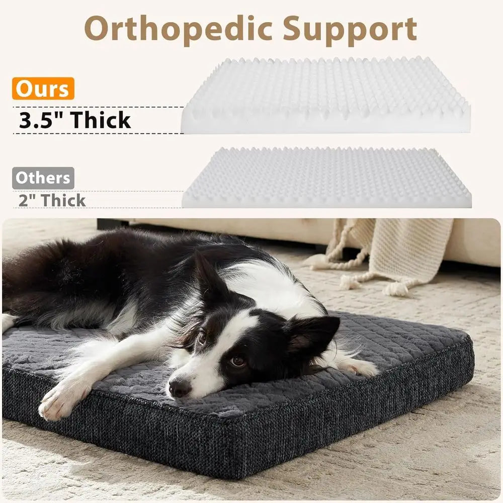Orthopedic Dog Bed XL, Waterproof Dog Crate Bed Large Sized with Washable Removable Cover, Egg Memory Foam Big Pet Beds, Grey, 4