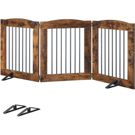 Indoor Dog Gate with Support Feet, Freestanding Pet Gate for Doorway, Stairs, 24 Inch 3 Panels, Folding Dog Fence, 360° Hinge fo