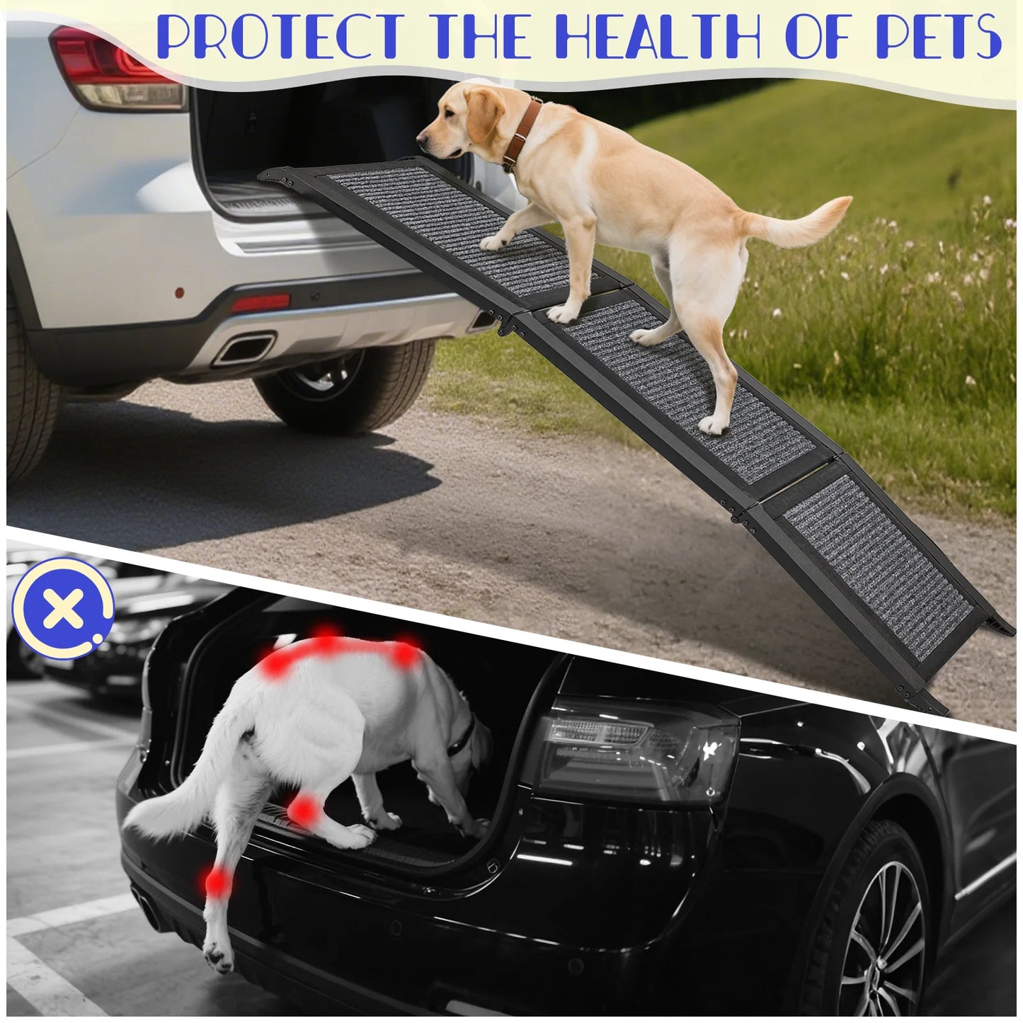 Folding Dog Ramp For Car, Pet Ramps For Large Dogs With Non-Slip Rug Surface Portable Dog Car Ramp For SUV Car & Truck, Outdoor