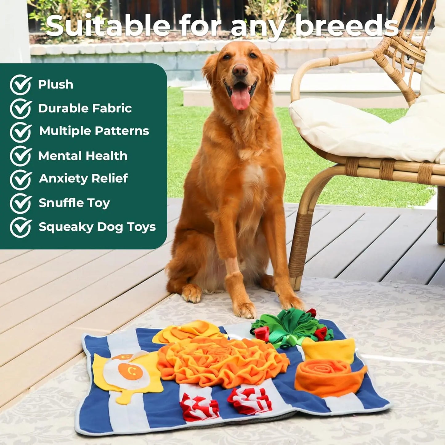 XXL Breakfast Snuffle Mat for Dogs - 27"x27" Extra Large Slow Feeder Mat, Mental Stimulation Puzzle Toy for All Dog Breeds
