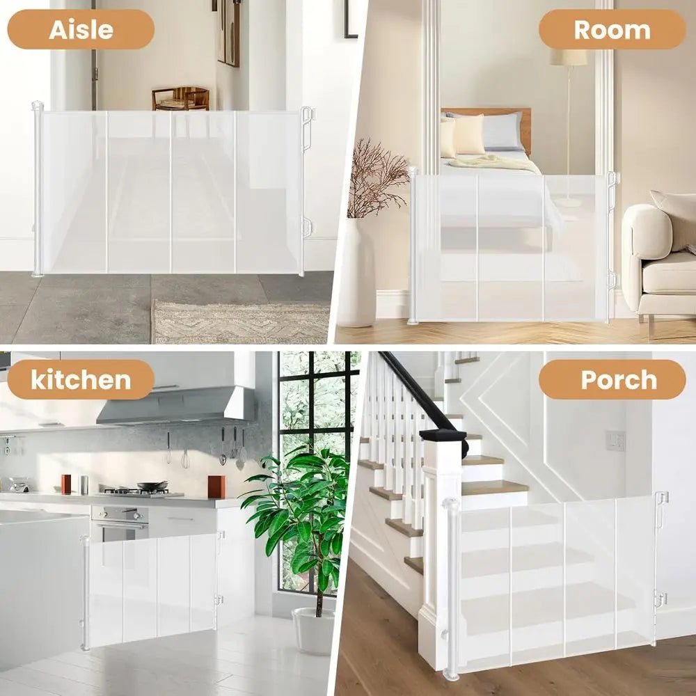 Reinforced Retractable Baby Gate or Mesh Dog Gate,Easy to Use for Stairs, Doorways, Hallways, Indoor, Outdoor, Wide Pet Gate 33.