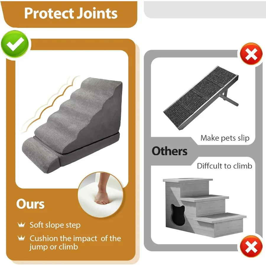 Dog Stairs Steps for High Beds up to 3036 inches 6 Step Foam Pet Steps for Small Dogs Old Pets 30 H NonSlip Dog Ramp for Bed Gr