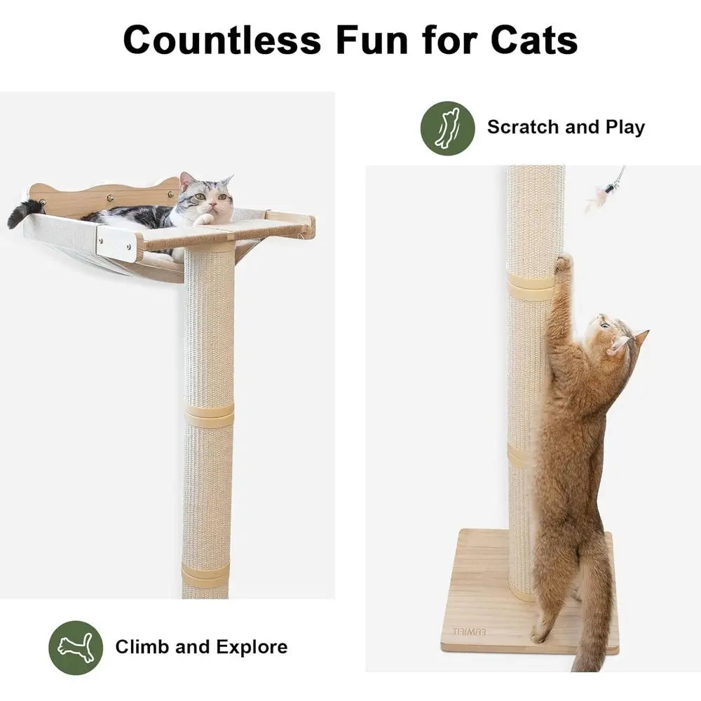 Enhanced Cat Window Scratching Tower, 47.3 Adjustable Post with Suction Cup, Multi-Level Perch for Play, Bird Watching, Supports