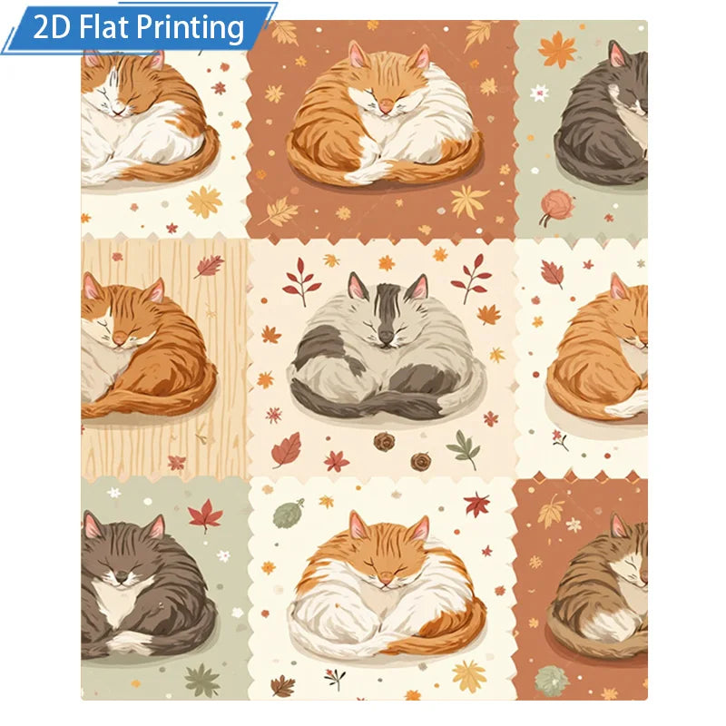 1pc Flannel Blanket Cute Sleeping Cats Blanket Autumn Leaves Pattern Soft Cozy Throw for Couch Bed Home Decor