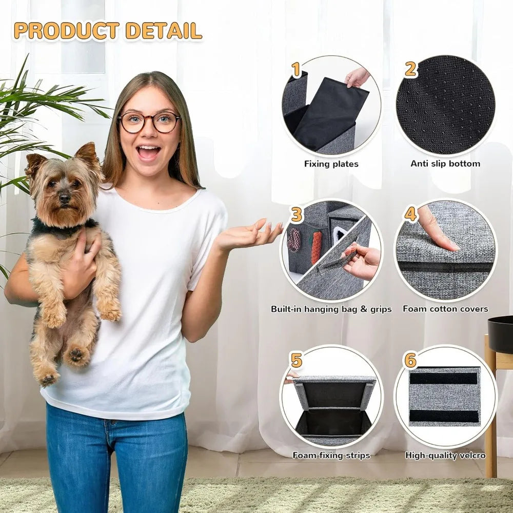 Bilibrara Dog Stairs for Small Dogs, Foldable Pet Steps for High Bed, Non-Slip 3-Step Cat Stairs with Storage, Condo and Fluffy