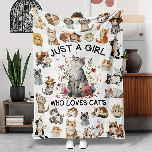 1pc Cozy Flannel Blanket with Adorable Cat & Dog Design – Soft, Warm, and Tear-Resistant Throw for Sofa, Bed, or Office – Perfec