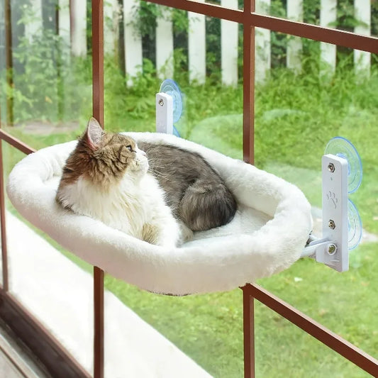 Cordless Cat Window Perch, Cat Hammock for Window with 4 Strong Suction Cups, Solid Metal Frame and Soft Cover