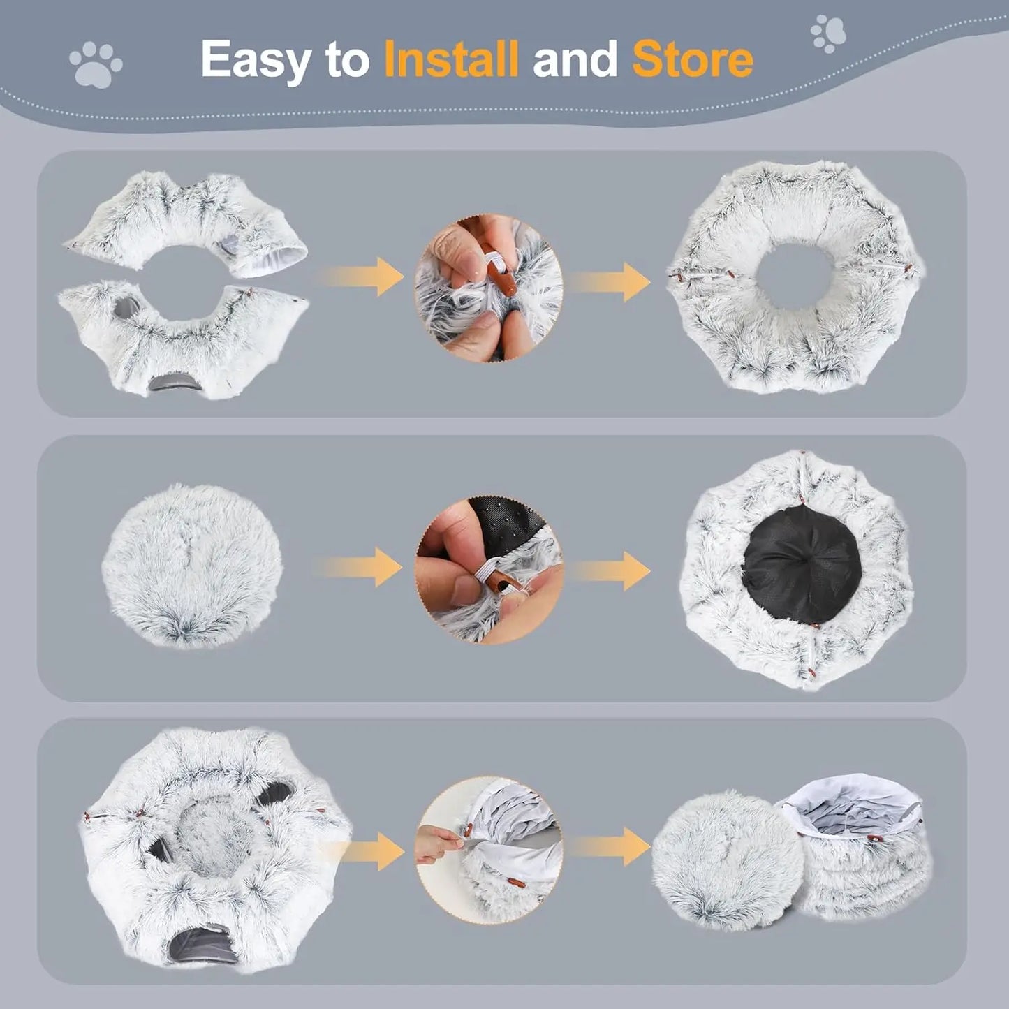 Cat Tunnel Bed – Washable Donut-Style Christmas Tree Skirt for Indoor Cats – Soft & Warm – Grey