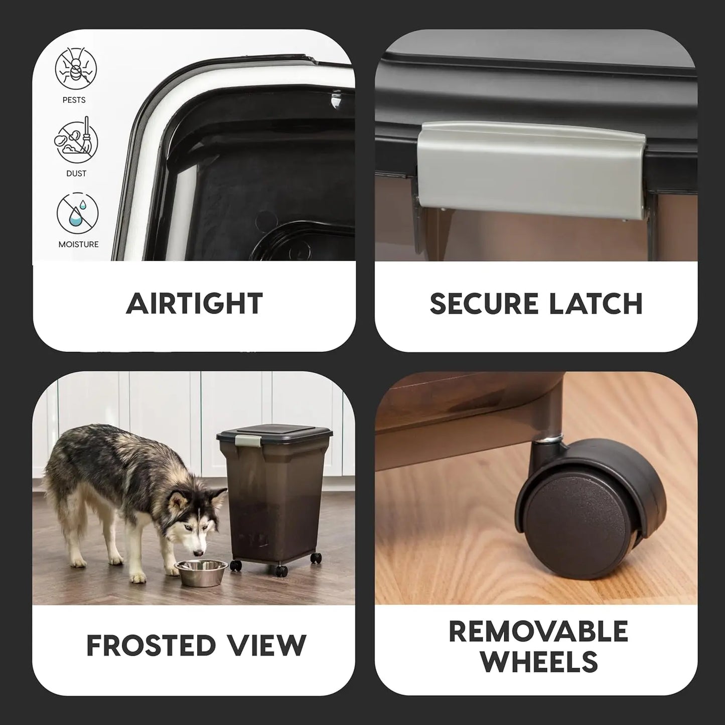 Airtight Dog Food Storage Container, WeatherPro, Up to 40 lbs, Removable Wheels, for Dog Cat Bird and Other Pet Food St