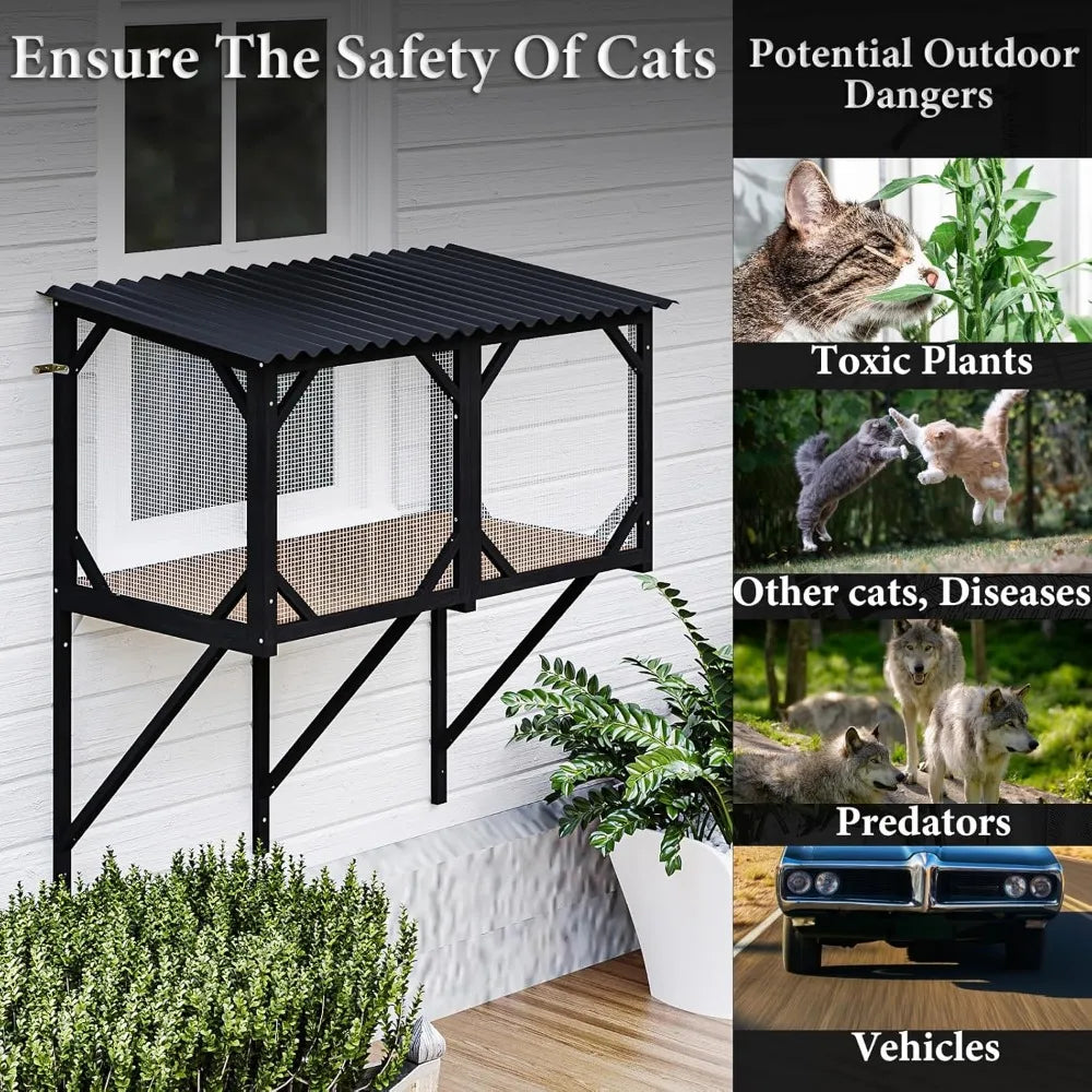 Outdoor Cat Enclosure 43.3 Large Catio for Sunbathing, Napping, and Overlooking - Sturdy Window Perch Ideal for Large Indoor Cat