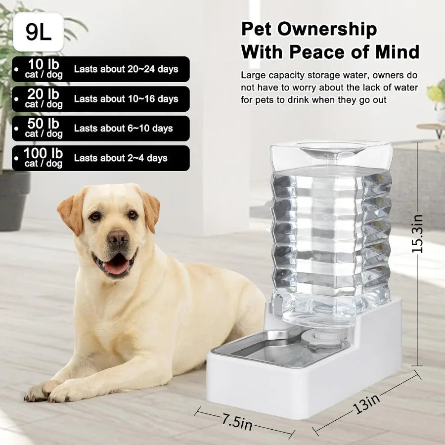 Automatic Pet Water Dispenser with 9L GravityFed Stainless Steel Bowl for Dogs and Cats BPAFree Large Capacity White Feeder Ide