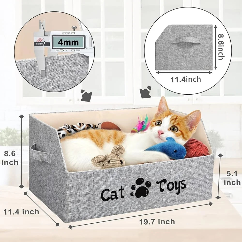 2X Thick Large Cat Toy Storage Basket Foldable Organizing Cat Toys Bed Kitten Toy Bin Durable Dirt-resistant Collapsible Pet