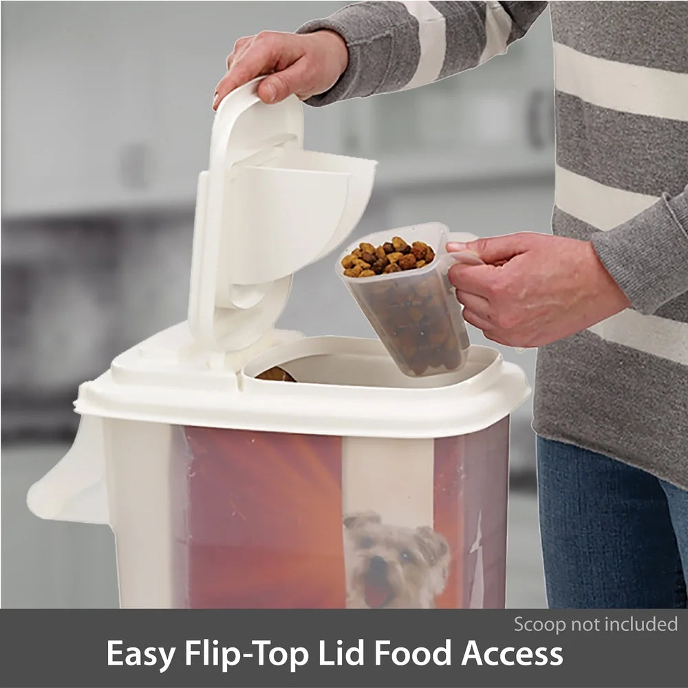 Pet Food Dispenser 16 Quart Dry Kibble Container with Double Pour Spout Handle Flip Top Easy Clean Stackable All Pets