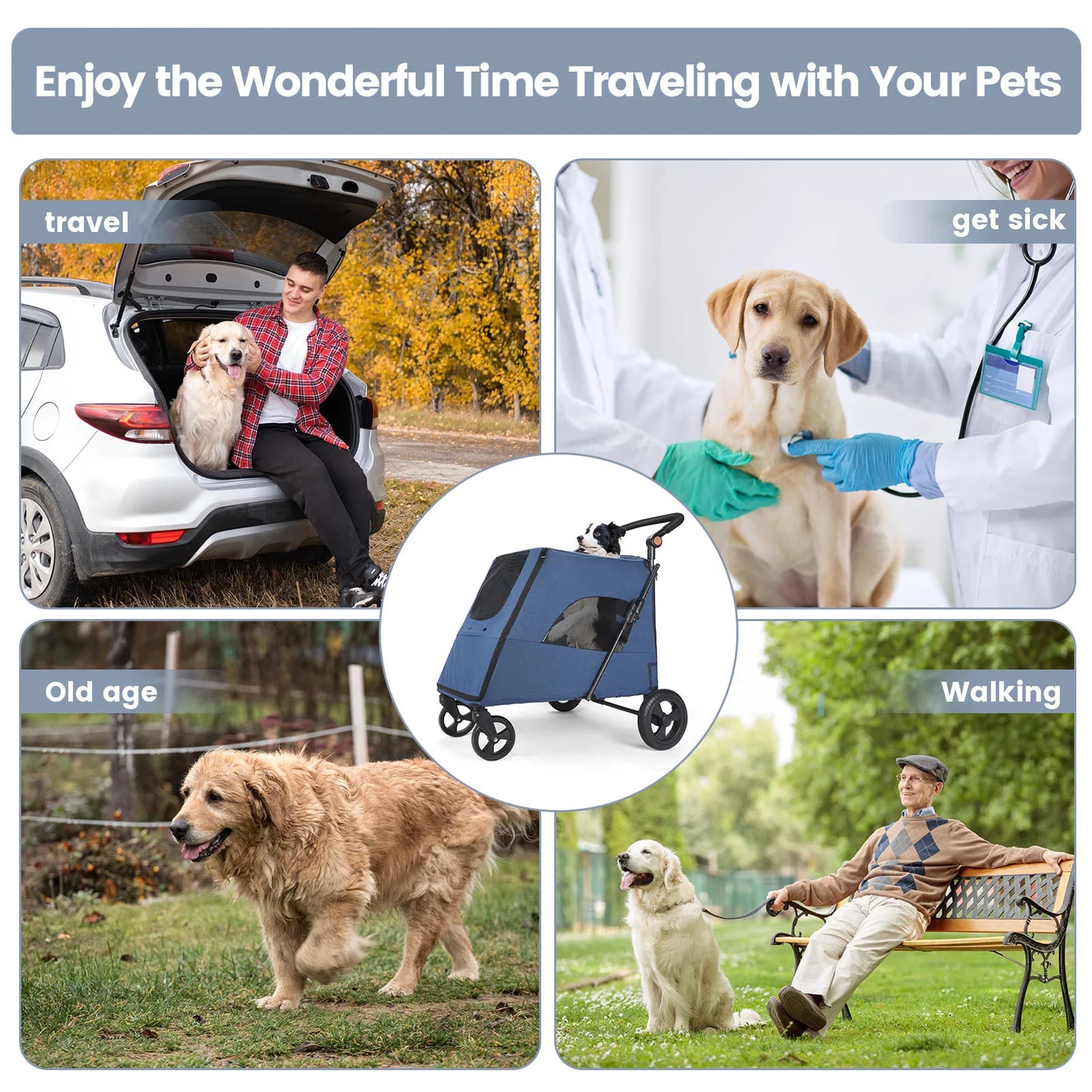  Wedyvko Medium or larger Pet Stroller 4-Wheel Dog Travel Stroller Jogger for Cat Pet Suplies Outdoor carrinho de bebe
