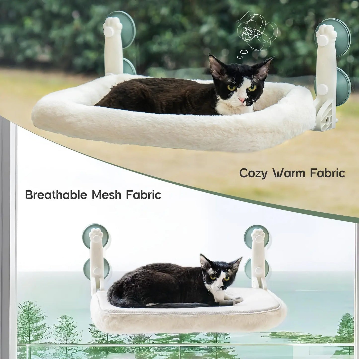 Cat Window Hammock Bed for Indoor Cats Foldable Cat Window Perch Bed Upgrade Strong Suction Cups Sturdy Hold up to 18kg