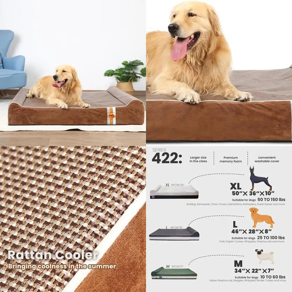 Extra Large Orthopedic Dog Bed - 50 x 36 x 10 Brown, Waterproof & Removable Cover