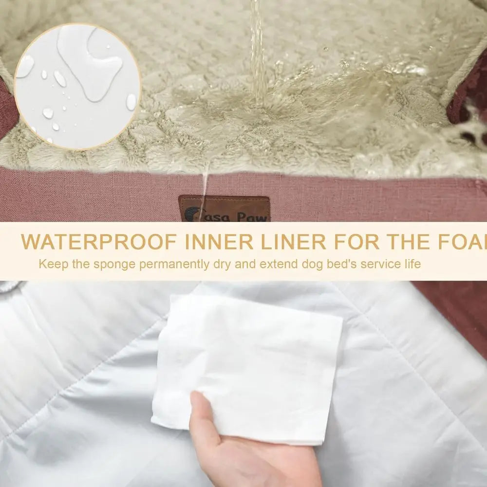 Extra Large Orthopedic Dog Bed, Waterproof Memory Foam, 45x35 Inches, Non-Slip, Removable Cover, Pink