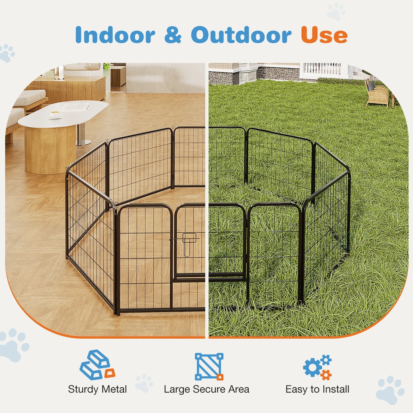 8 Panel Dog Playpen Indoor Pet Fence Exercise for Yard Gate Heavy Duty Crates with Doors Metal Dog Pen for Camping Outdoor