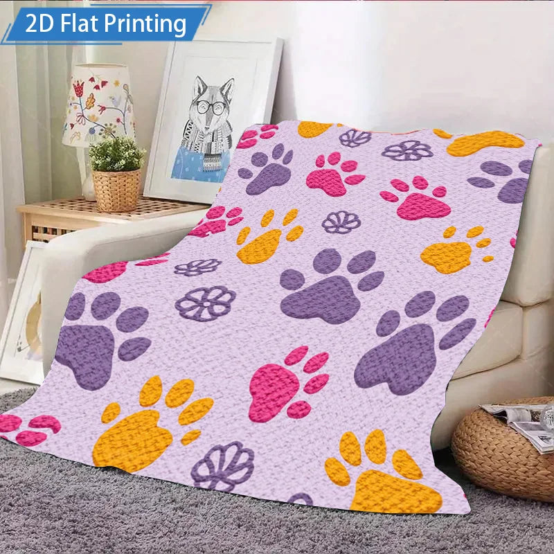 1pc Flannel Blanket Cute Paw Print Fleece Blanket Soft Cozy Pet Theme Throw for Kids and Dog Lovers Home Decor