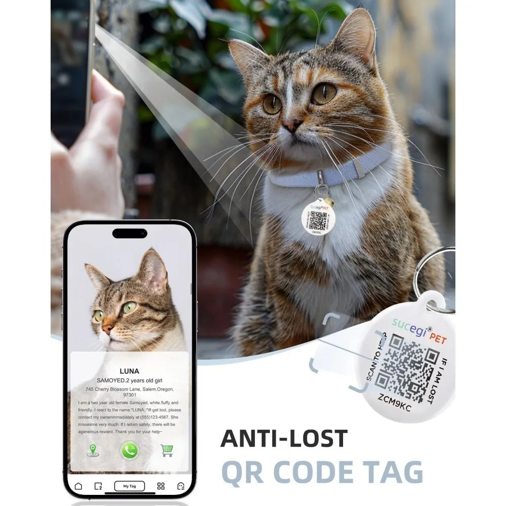 Cat Collar with Bell, Stretch Elastic Quick Release, Modifiable Pet Online Profile Page, Multiple Emergency Contact